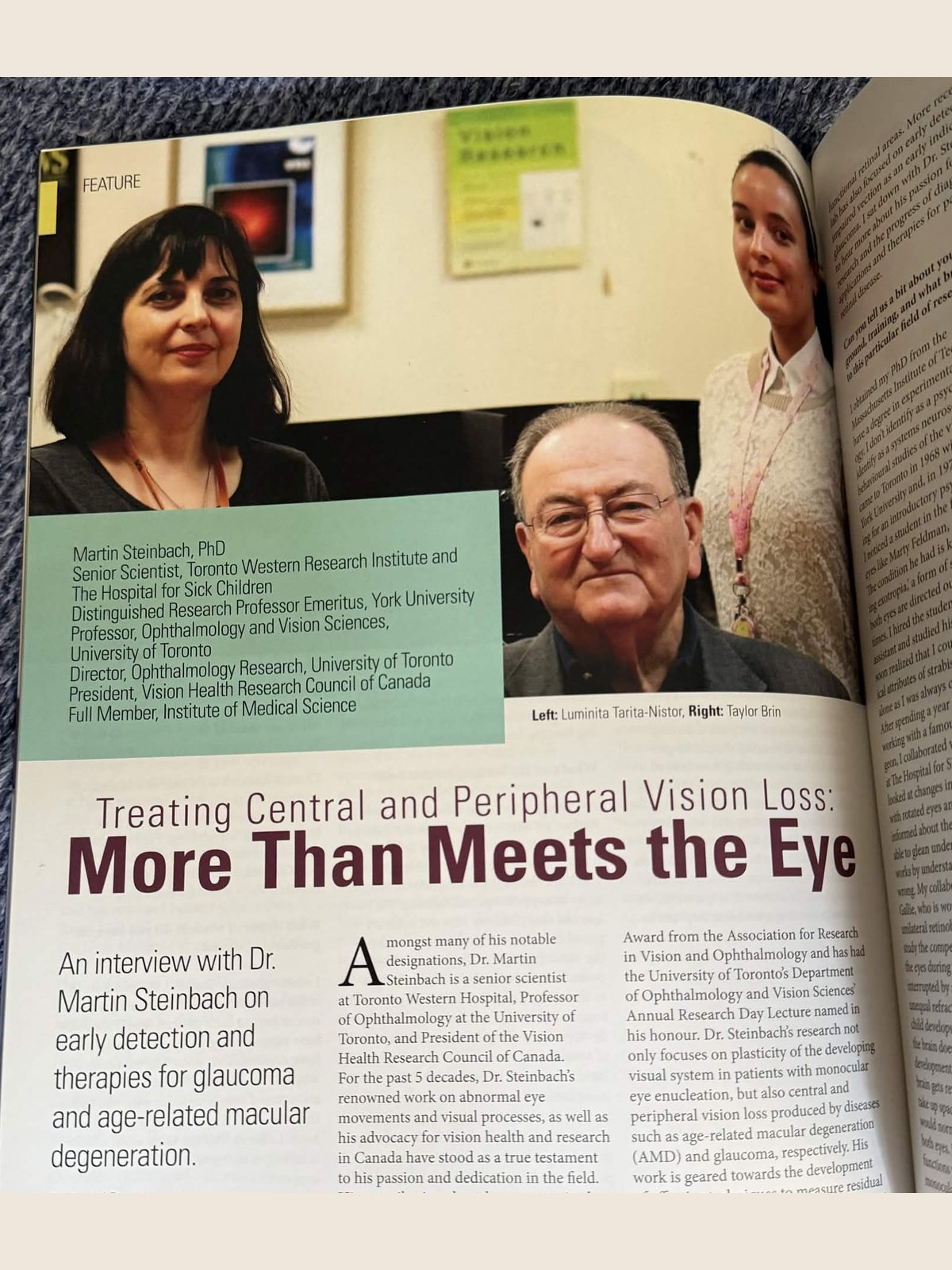 IMS Magazine feature interview by Rachel Dragas with Dr. Martin Steinbach on vision loss
