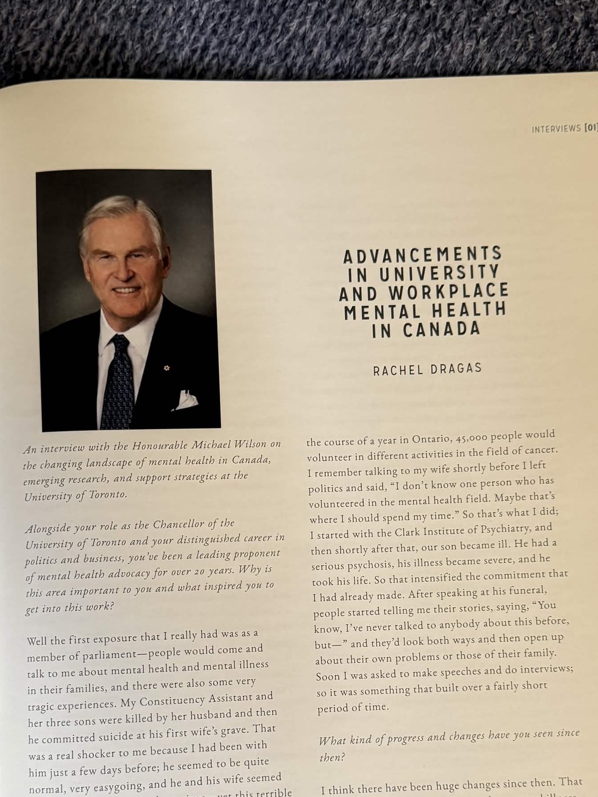 Rachel Dragas interview with the Honourable Michael Wilson published in Elemental Magazine
